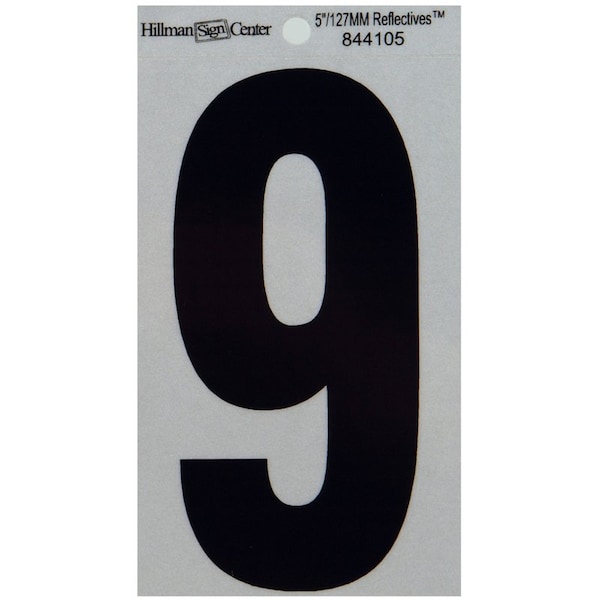 Hillman HILLMAN 5 in. Reflective Black Vinyl Self-Adhesive Number 9 1 pc - 844105