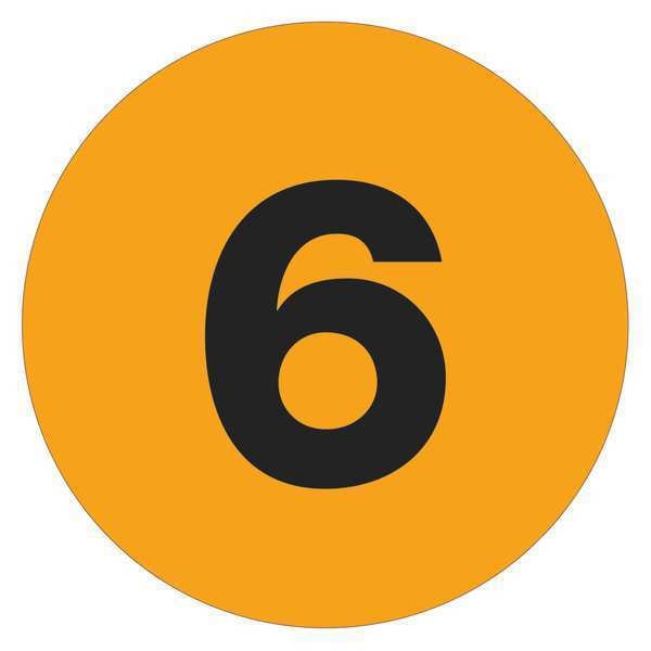Tape Logic Tape Logic Number Labels, "6", 2" Circle, Fluorescent Orange, 500/Roll - DL6774