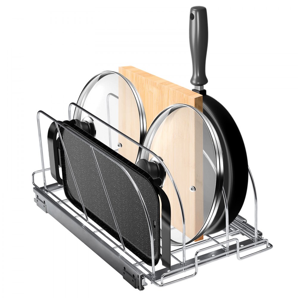 VEVOR Pan and Pot Rack, Expandable Pull Out Under Cabinet Organizer, Cookie Sheet Baking Pans tray Organization, Adjustable Wire Dividers, Steel Lid Holder for Kitchen Cabinet & Pantry Storage, 11.7"W - DCHGCJGJYC1006I0NV0