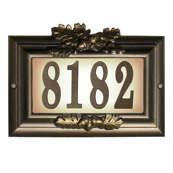 Qualarc 15 in. Edgewood Misty Oak Lighted Address Plaque in Bronze with Gold Antiquing Frame Color - CMIST-1309-BZ