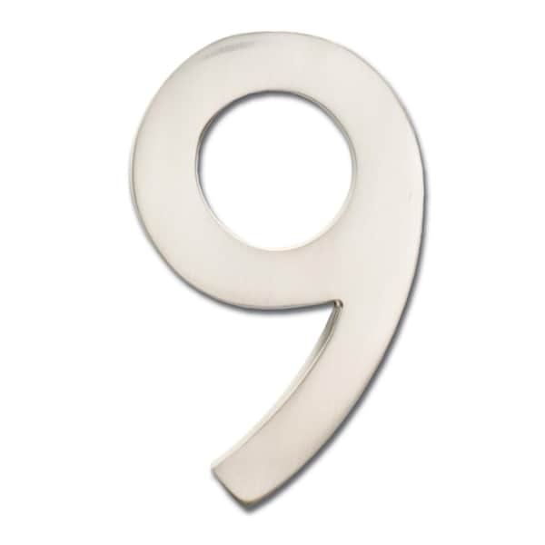 Architectural Mailboxes Brass 4 inch Floating House Number Satin Nickel 9 - 3582SN-9