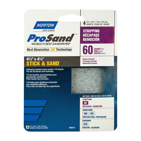 Norton Abrasives Norton ProSand 4-1/2 in. L X 4-1/2 in. W 60 Grit Aluminum Oxide Sanding Sheet 4 pk - 7660768185
