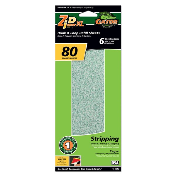 Gator Grit Gator Zip XL 9-1/2 in. L X 3-1/2 in. W 80 Grit Aluminum Oxide Sanding Sheet 6 pk - 7242
