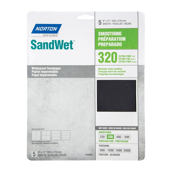 Norton Abrasives Norton SandWet 11 in. L X 9 in. W 320 Grit Aluminum Oxide Waterproof Sandpaper 5 pk - 7660748080