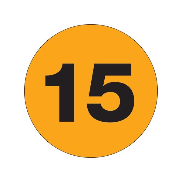 Bsc Preferred 3'' Circle - ''15'' Fluorescent Orange Number Labels - BUY00021575