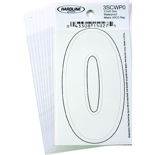 Hardline Products Number 0 Decal, 3" White Vinyl, PK10 - 3SCWP0