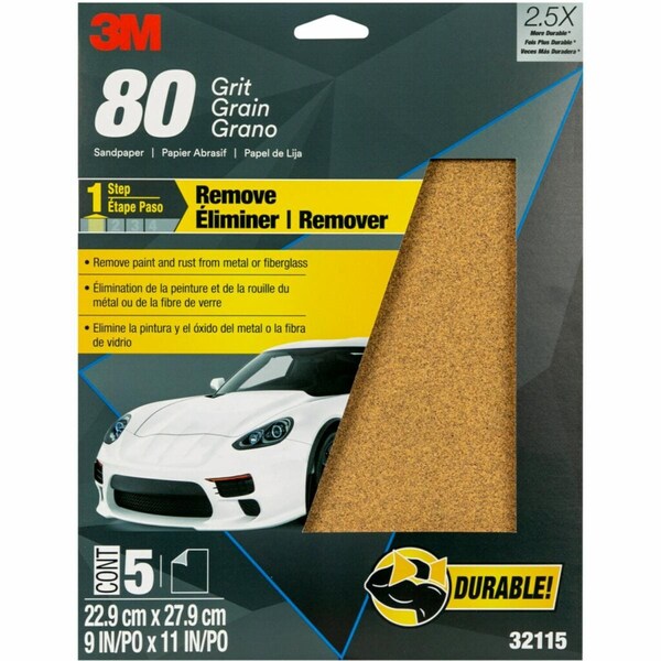 3M Sandpaper, 32115, 80grit, 9"x11", 10, PK100 - 32115