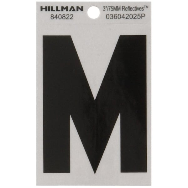 Hillman HILLMAN 3 in. Reflective Black Vinyl Self-Adhesive Letter M 1 pc - 840822