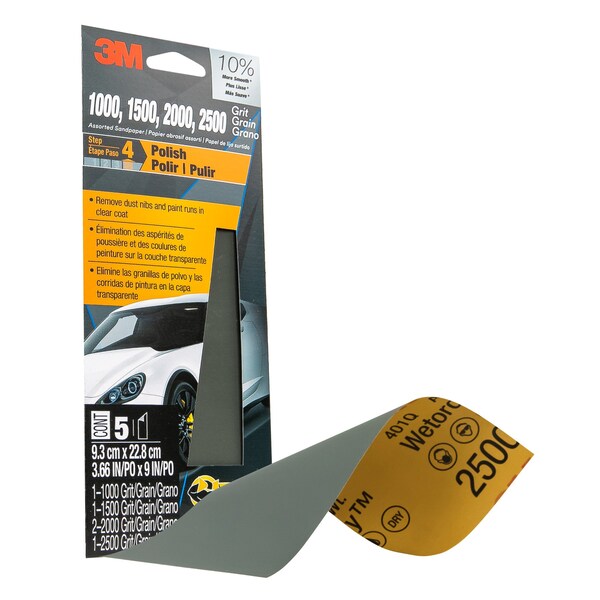 3M Wetordry Sandpaper 03006, 3 2/3 in x 9 in, Asst Grit, 5/Pack, 20/Case, 20PK - 3006