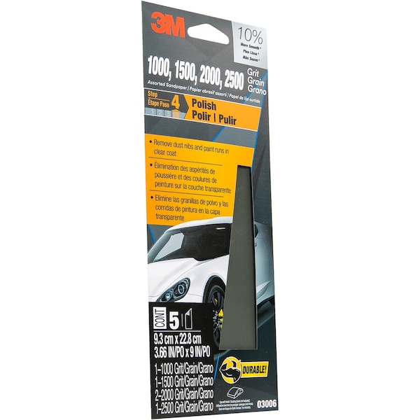 3M Wetordry Sandpaper 03006, 3 2/3 in x 9 in, Asst Grit, 5/Pack, 20/Case, 20PK - 3006