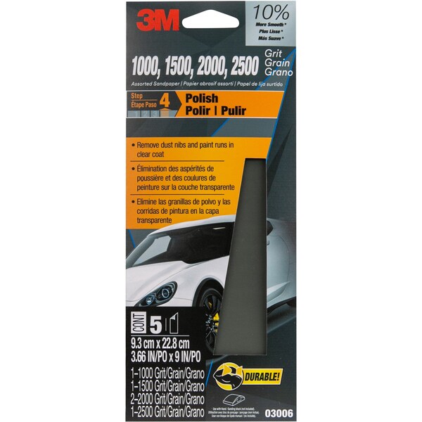 3M Wetordry Sandpaper 03006, 3 2/3 in x 9 in, Asst Grit, 5/Pack, 20/Case, 20PK - 3006