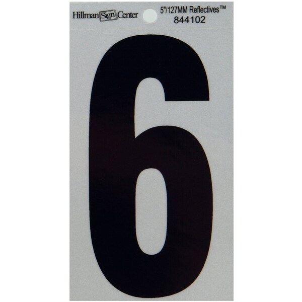 Hillman HILLMAN 5 in. Reflective Black Vinyl Self-Adhesive Number 6 1 pc - 844102