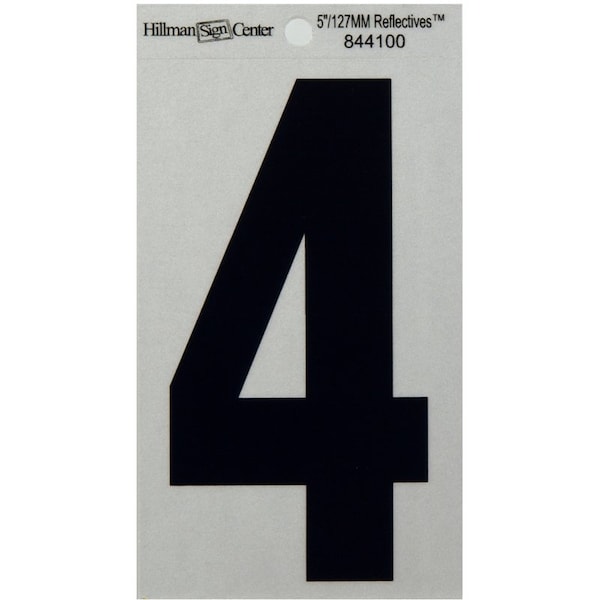 Hillman HILLMAN 5 in. Reflective Black Vinyl Self-Adhesive Number 4 1 pc - 844100