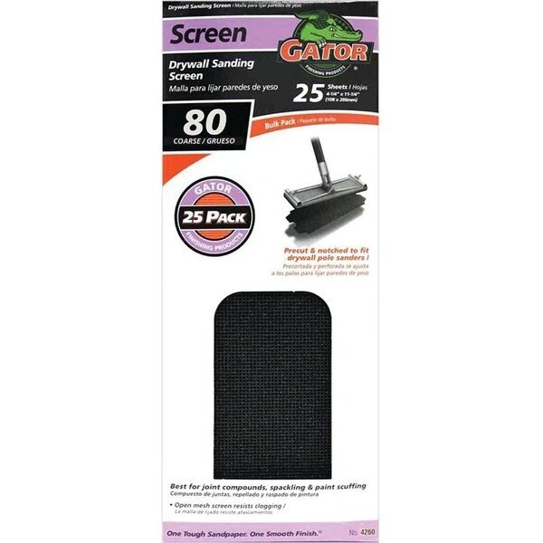 Gator 3304 Sandscreen, 11 in L, 4-3/8 in W, 80 Grit, Silicon Carbide Abrasive - 4260