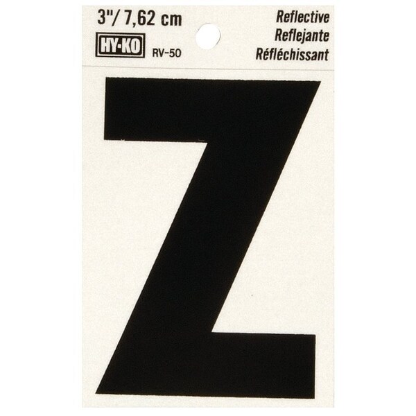 Hy-Ko Reflective Letter, Character: Z, 3 in H Character, Black Character, Silver Background, Vinyl - RV-50/Z