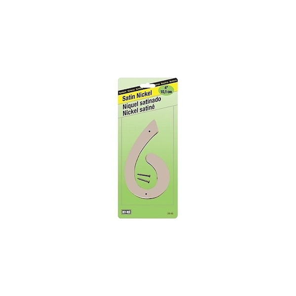 Hy-Ko House Number, Character 6, 4 in H Character, Nickel Character, Zinc - SN-40/6