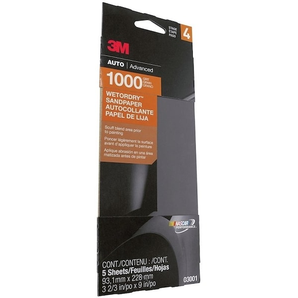 Bondo 3M Wetordry 0 Automotive Sandpaper, 1000 Grit - 3001