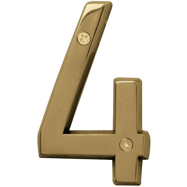 Hy-Ko Prestige Series House Number, Character: 4, 4 in H Character, Brass Character, Brass - BR-42PB/4