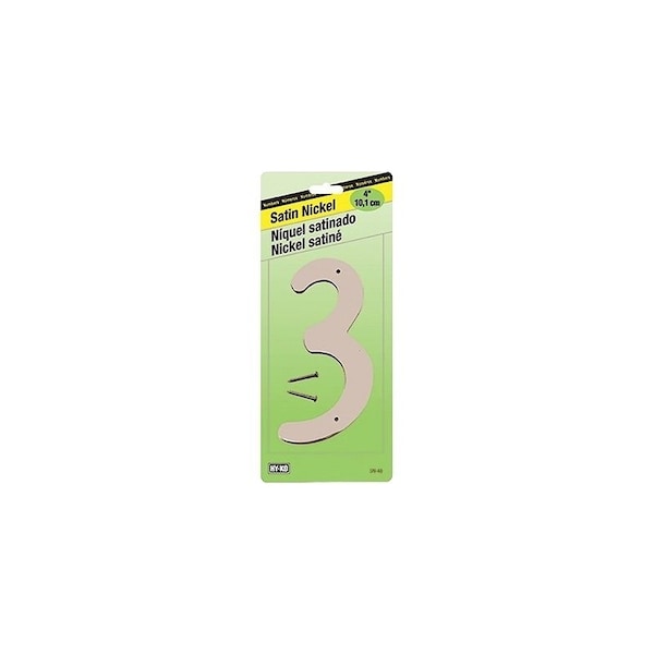 Hy-Ko House Number, Character 3, 4 in H Character, Nickel Character, Zinc - SN-40/3