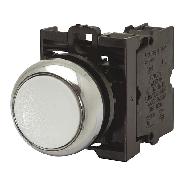 Botón de presión Eaton, 22.5 mm, 1 contacto normalmente abierto, blanco - M22-DRL-W-K10-W