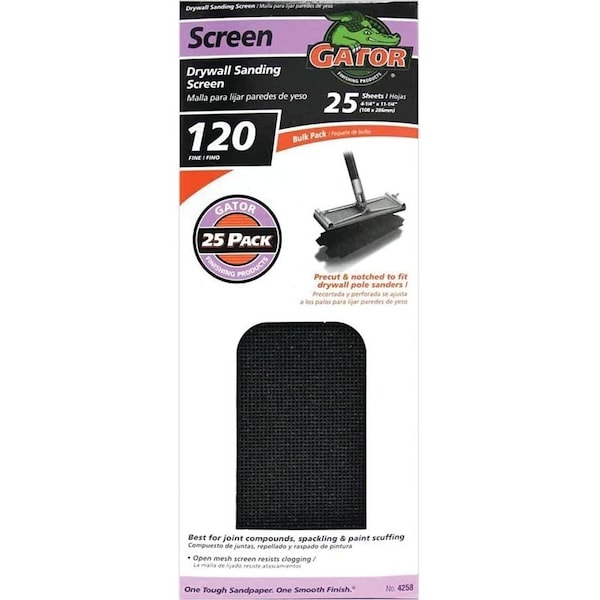 Gator 3302 Sanding Screen, 11-1/4 in L, 4-1/4 in W, 120 Grit, Medium, Silicone Carbide Abrasive - 4258