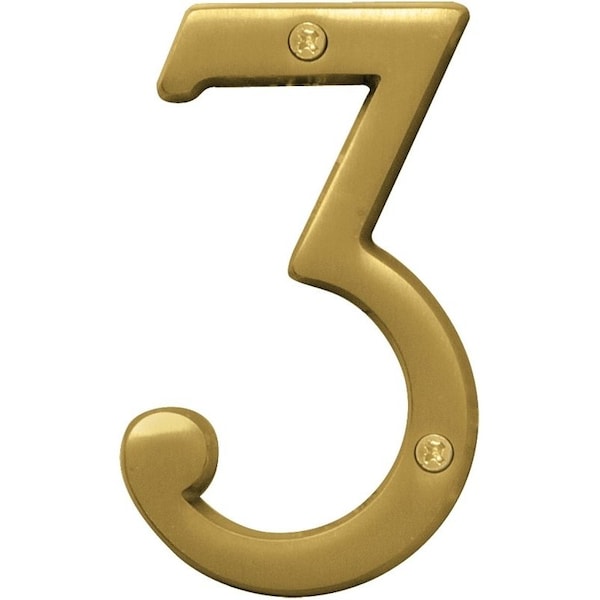 Hy-Ko Prestige Series House Number, Character: 3, 4 in H Character, Brass Character, Brass - BR-43BB/3