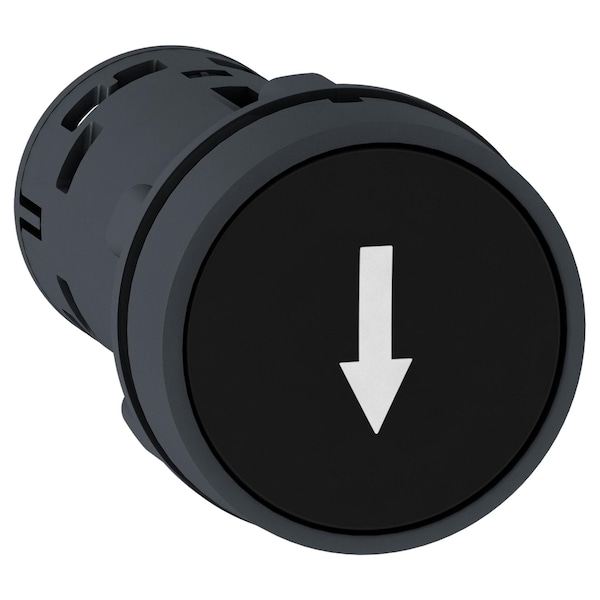 Botón monolítico Schneider Electric, Harmony XB7, plástico, negro, 22mm, retorno por resorte, marcado con FLECHA HACIA ABAJO, 1 contacto normalmente abierto (NO).