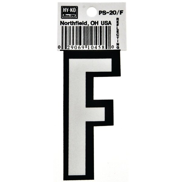 Hy-Ko Reflective Letter, Character: F, 3-1/4 in H Character, Black/White Character, Vinyl - PS-20/F