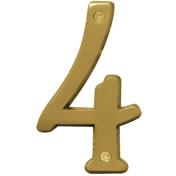 Hy-Ko Prestige Series House Number, Character 4, 4 in H Character, Brass Character, Brass - BR-43BB/4