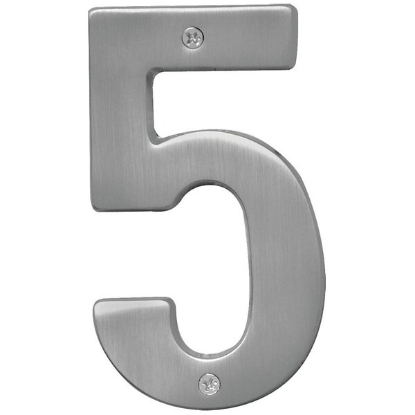 Hy-Ko Prestige Series House Number, Character: 5, 5 in H Character, Nickel Character, Brass - BR-51SN/5
