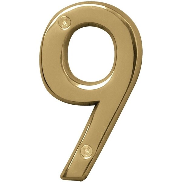 Hy-Ko Prestige Series House Number, Character: 9, 4 in H Character, Brass Character, Solid Brass - BR-42PB/9