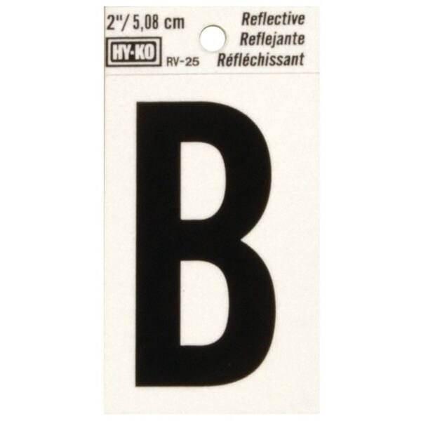 Hy-Ko Reflective Letter, Character: B, 2 in H Character, Black Character, Silver Background, Vinyl - RV-25/B