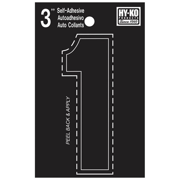 Hy-Ko 30400 Series Die-Cut Number, Character: 1, 3 in H Character, Black Character, Vinyl - 30401