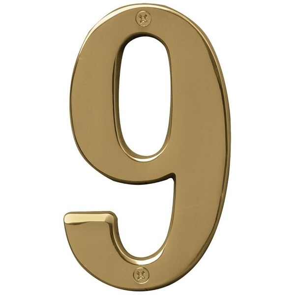 Hy-Ko Prestige Series House Number, Character: 9, 5 in H Character, Brass Character, Solid Brass - BR-51PB/9