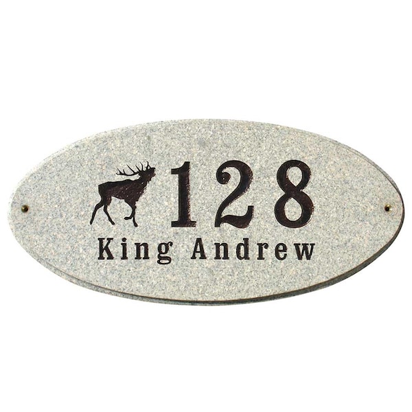 Qualarc 9 in. Rockport Oval in Sand Granite Polished Stone Color LOGO Plaque - ROC-LOGO-SP