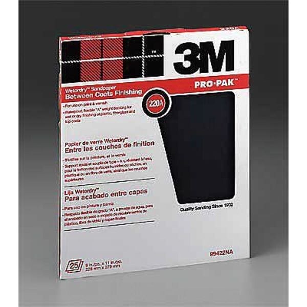 3M Sanding Sheet, 11x9 In, 220 G, SC, PK250 - 99422NA