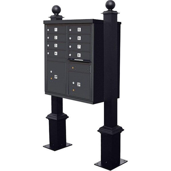 Qualarc 10 in. Westhaven Decorative CBU Square Posts with Large Ball Finial- Black - WDPST-S4-CBU-BLK