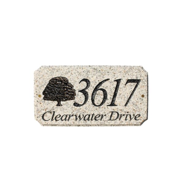 Qualarc 9 in. StoneMetal Oak Tree Logo Rectangle Solid Granite Address Plaque in Autumn Leaf Color - EXE-4702-AL-OK