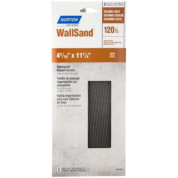 Norton Co 4-3/16" x 11" WallSand Die-Cut Drywall Sanding Screen 120-Grit, PK 2 - 21767