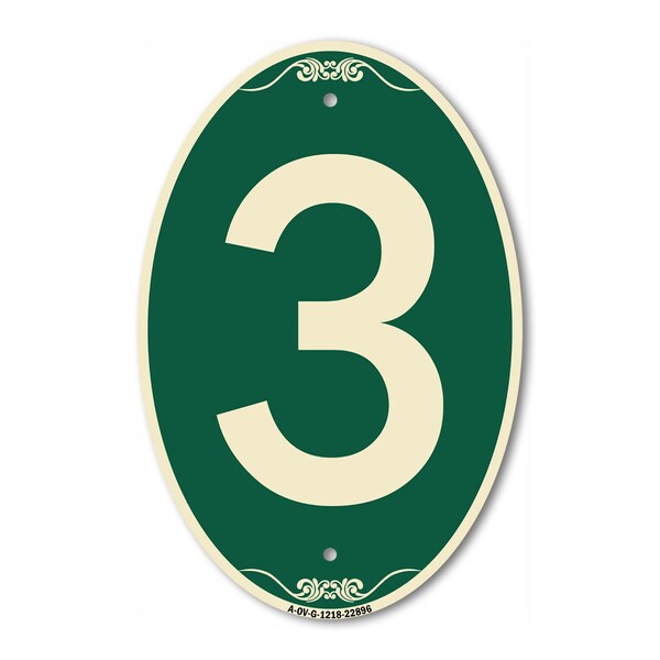 Signmission Number 3, 12 Inch X 18 Inch Architectural Oval, Heavy Gauge Aluminum - A-OV-G-1218-22896