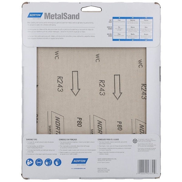 Norton Co MetalSand 076607 Sanding Sheet, 11 in L, 9 in W, Emery Abrasive, Cloth Backing - 47855