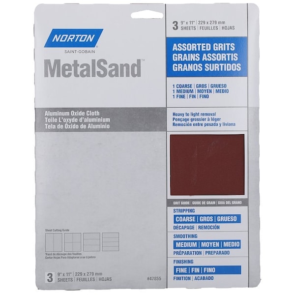Norton Co MetalSand 076607 Sanding Sheet, 11 in L, 9 in W, Emery Abrasive, Cloth Backing - 47855