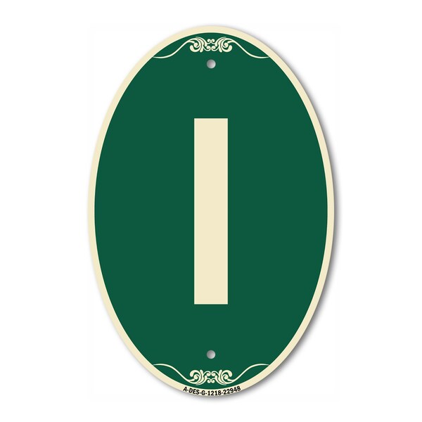 Signmission Letter I, 12 Inch X 18 Inch Architectural Oval, Heavy Gauge Aluminum - A-OV-G-1218-22948
