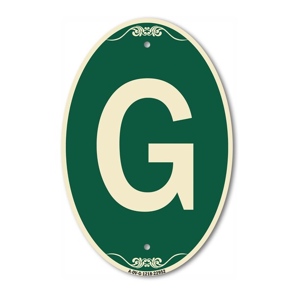 Signmission Letter G, 12 Inch X 18 Inch Architectural Oval, Heavy Gauge Aluminum - A-OV-G-1218-22952