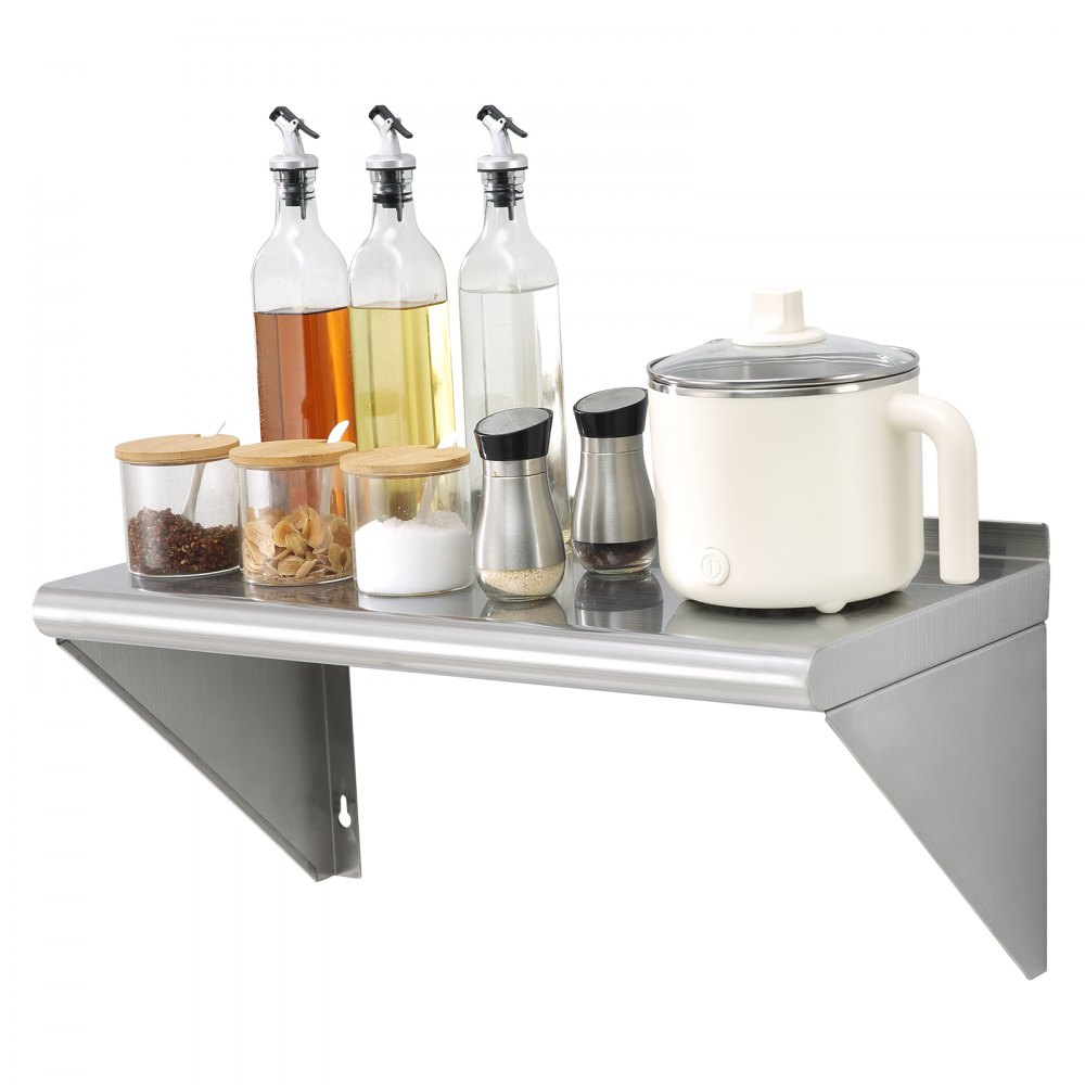 VEVOR 12" x 24" Stainless Steel Shelf, Wall Mounted Floating Shelving with Brackets, 230 lbs Load Capacity Commercial Shelves, Heavy Duty Storage Rack for Restaurant, Kitchen, Bar, Home, and Hotel - BGSCTTJD12241P8PSV0