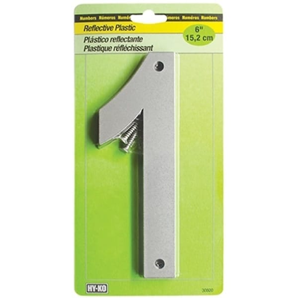 Hy-Ko 30800 Series Reflective Sign, Character 1, 6 in H Character, BlackSilver Character, Plastic - 30801