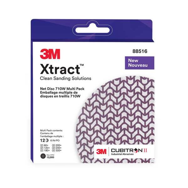 3M Cubitron Hook-and-Loop Sanding Disc, 6 in Dia, Multipack of Varying Grits, Ceramic, Coated, Xtract710W, PK12 - 7100288312