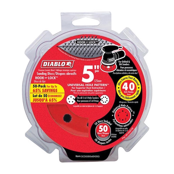Diablo Diablo 5 in. Ceramic Blend Hook and Lock Sanding Disc 40 Grit Ultra Coarse 50 pk - DCD050040H50G