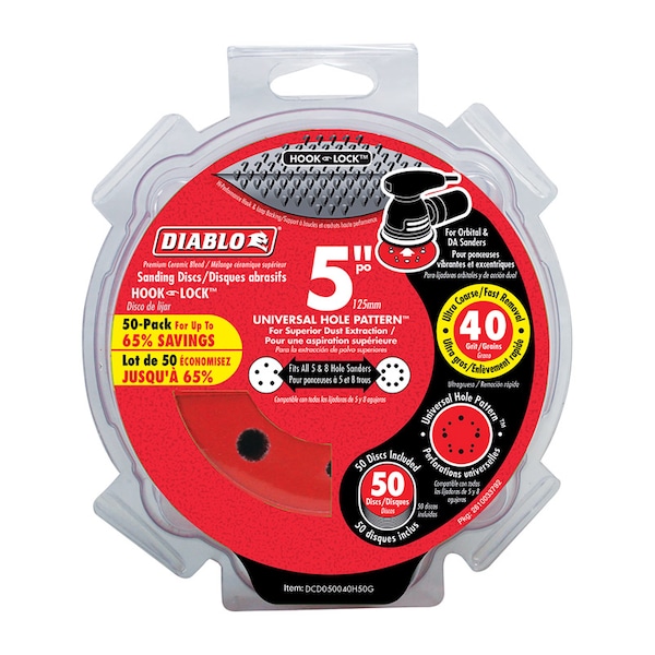Diablo Diablo 5 in. Ceramic Blend Hook and Lock Sanding Disc 40 Grit Ultra Coarse 50 pk - DCD050040H50G