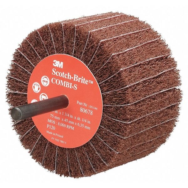Scotch-Brite Interleaf Flap Wheel, 3" Dia, Center Hole, Aluminum Oxide, P180 Grit, Non-Woven Type, CB-ZS - FN510079323